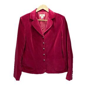 Talbots Raspberry Red Velvet Blazer Jacket Women’s 12 Cotton Silk Career Formal